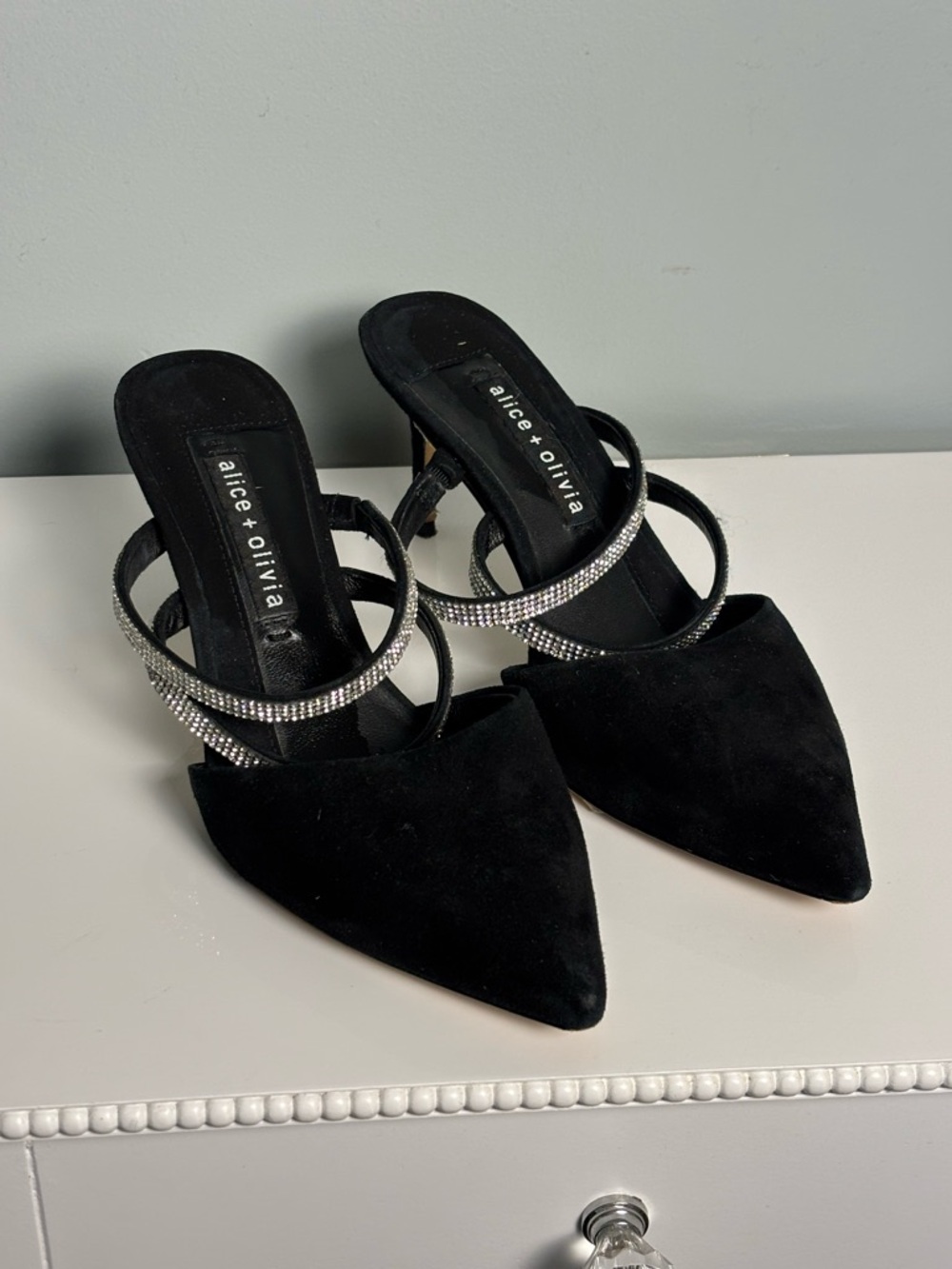 Alice + Olivia Embellished Suede Mules